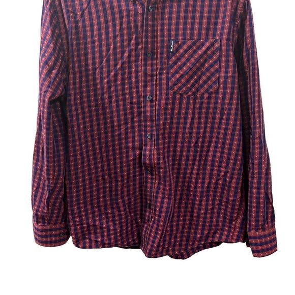 Ben Sherman Size Medium Red Blue Button Down Dress Shirt - Picture 4 of 8